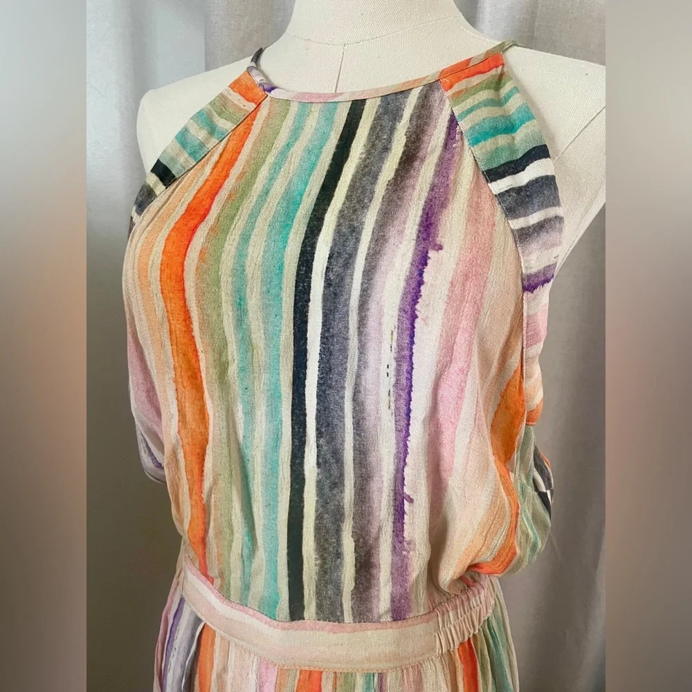 Anthropologie BL^NK London Gallery Row Rainbow Striped Halter Jumpsuit - Picture 6 of 14
